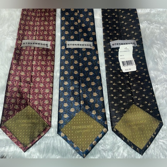Lot of 3 Stonehenge 100% Silk Ties. Nautical Fish Theme 58 inches. - Picture 2 of 7